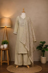 Beige Embroidered Suit Set for Women