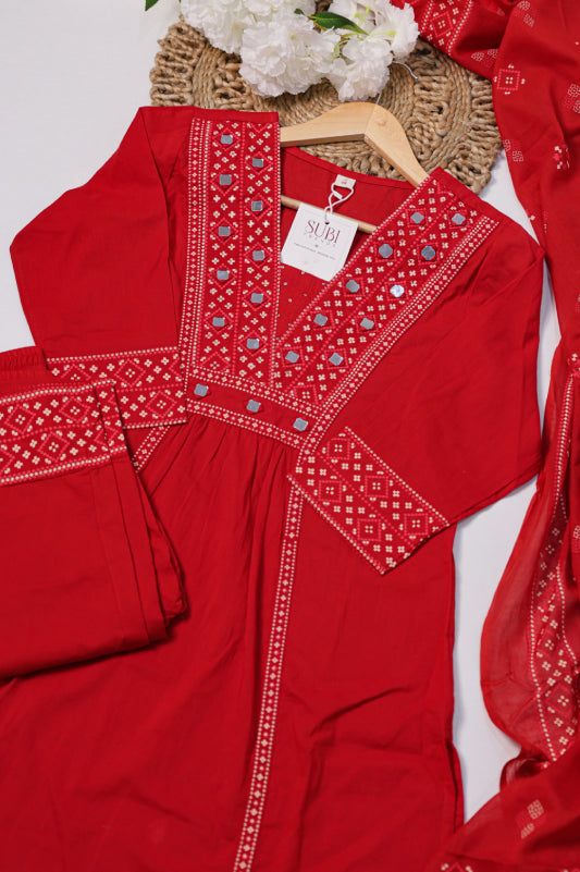 Red Bandhani Print Suit Set