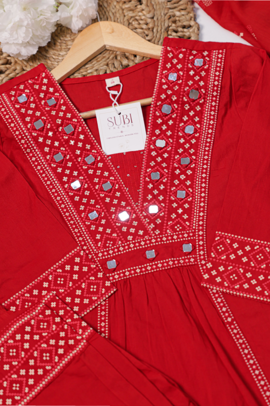 Red Bandhani Print Suit Set