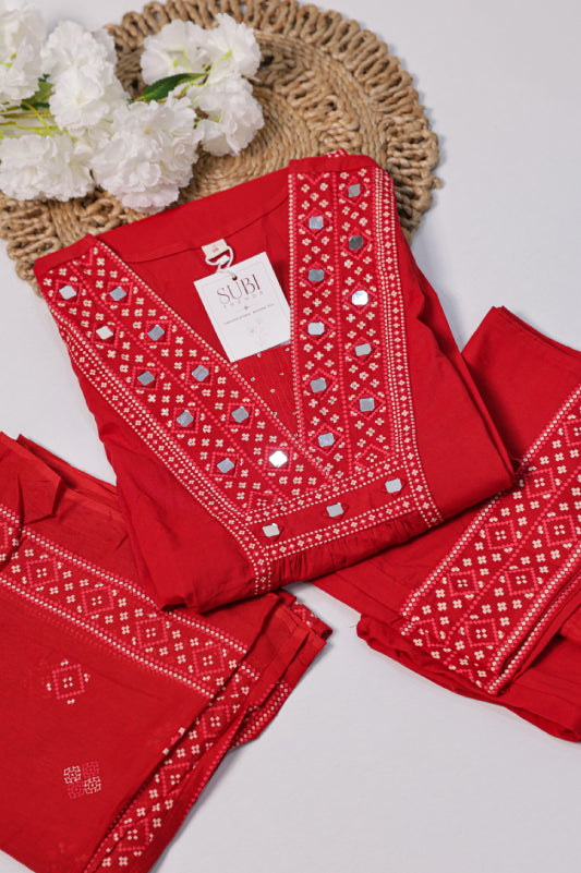 Red Bandhani Print Suit Set