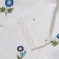 White Cotton Kurta Set With Blue Floral Embroidered