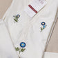 White Cotton Kurta Set With Blue Floral Embroidered