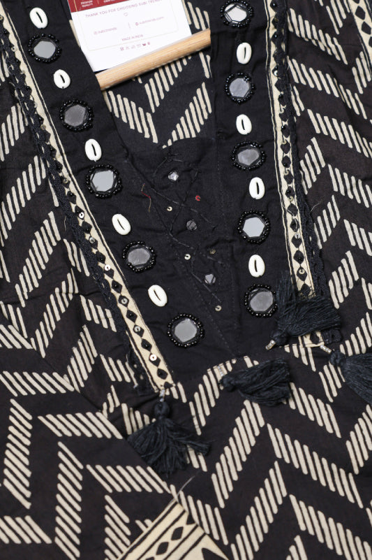 Black & White Printed Kurta Set for Women