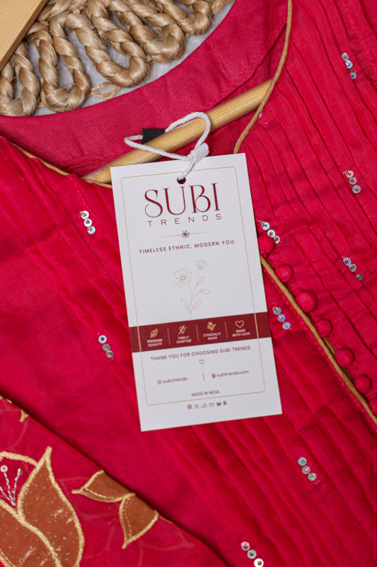 Fuchsia Pink Chanderi Silk Kurta Palazzo Set