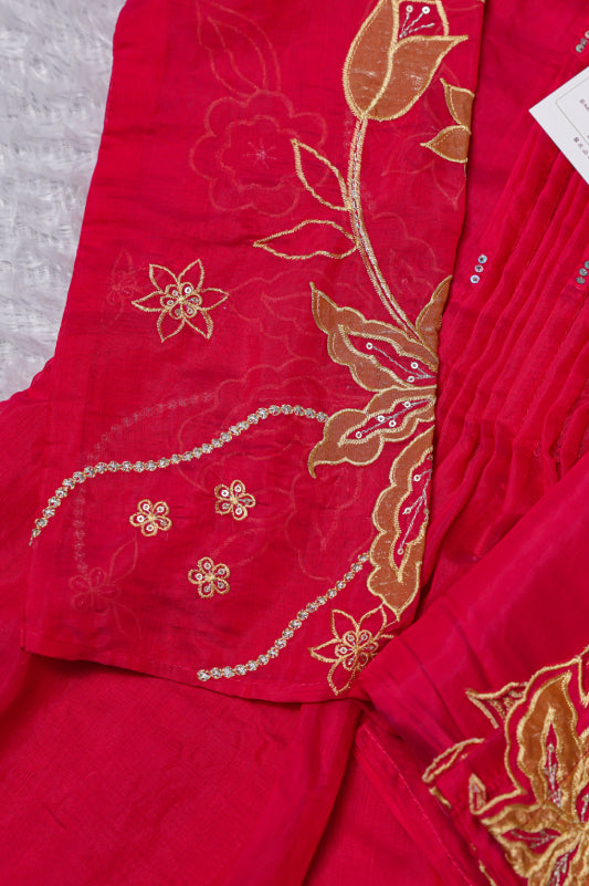 Fuchsia Pink Chanderi Silk Kurta Palazzo Set
