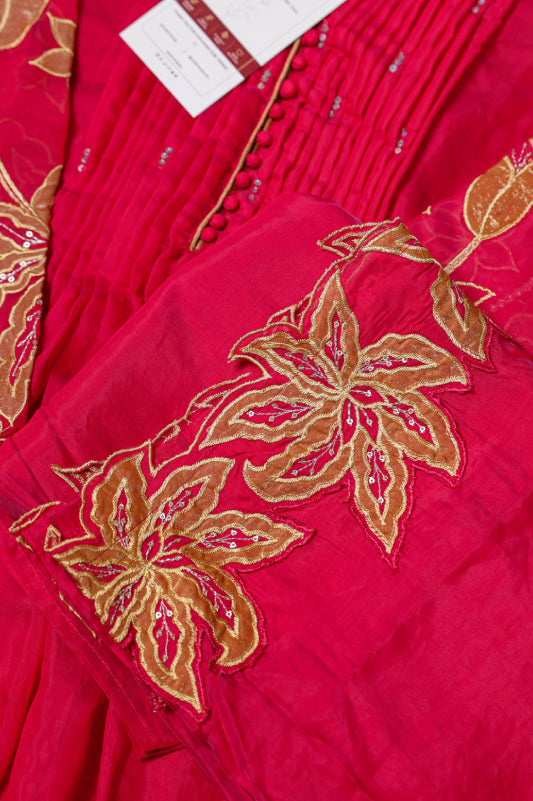 Fuchsia Pink Chanderi Silk Kurta Palazzo Set