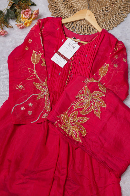 Fuchsia Pink Chanderi Silk Kurta Palazzo Set