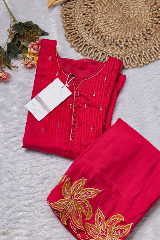 Fuchsia Pink Chanderi Silk Kurta Palazzo Set