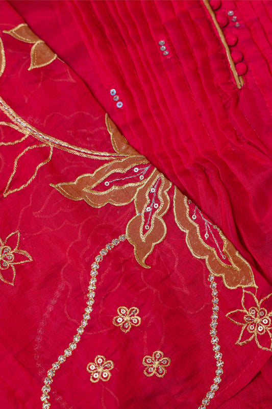 Fuchsia Pink Chanderi Silk Kurta Palazzo Set