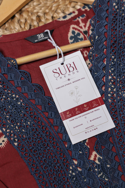 Maroon Floral Block-Print Cotton Kurta Set