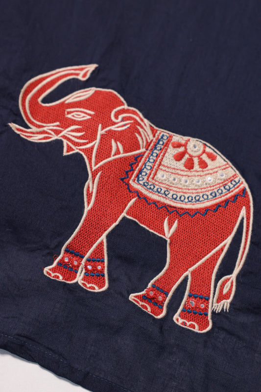 Navy Blue Cotton Kurta Pant Set with Printed Dupatta