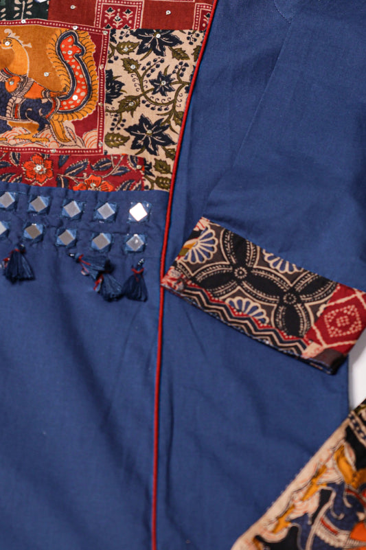 Navy Blue Printed Suit Set with Statement Dupatta