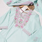 Pastel Blue Kurta Set with Embroidered Neck Panel