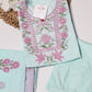 Pastel Blue Kurta Set with Embroidered Neck Panel