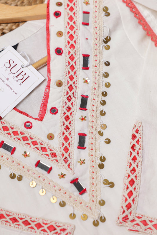 White & Coral Suit Set
