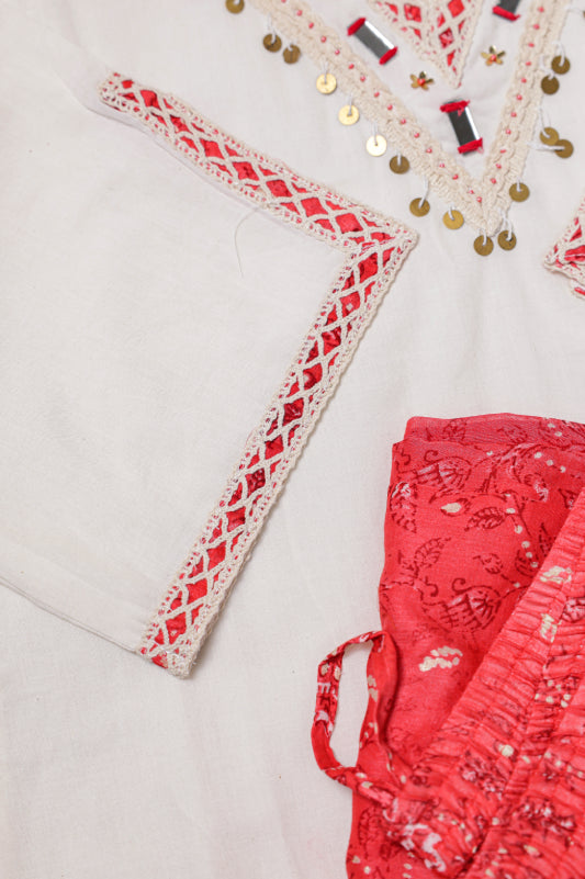 White & Coral Suit Set
