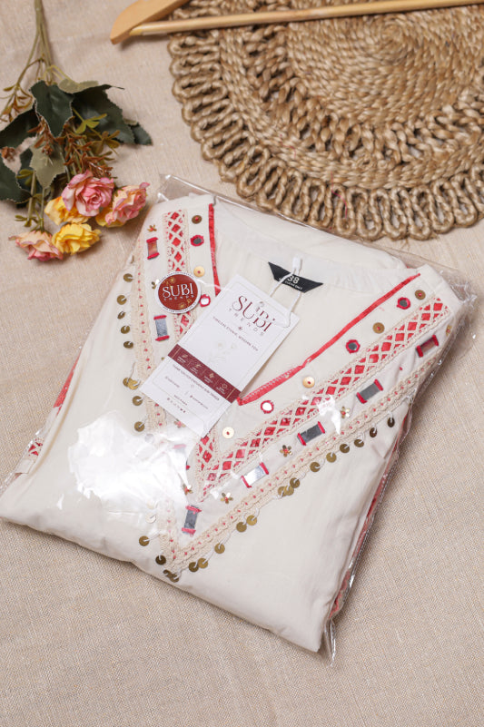 White & Coral Suit Set
