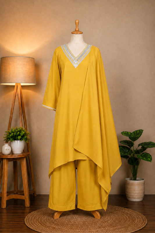 Mustard Embellished Kurta Set