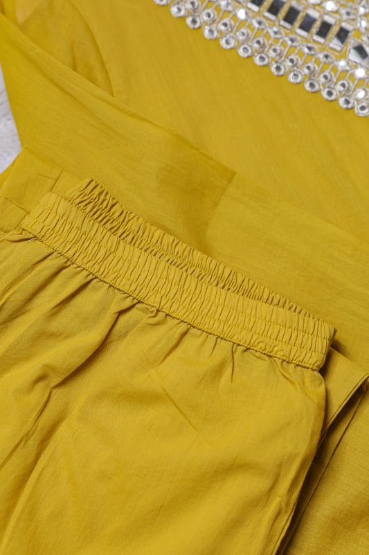 Mustard Embellished Kurta Set