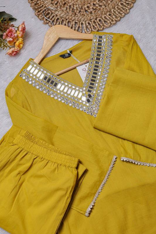 Mustard Embellished Kurta Set