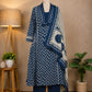 Navy Blue Printed Suit Set