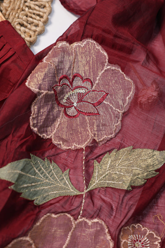 Maroon Floral Embroidered Suit Set