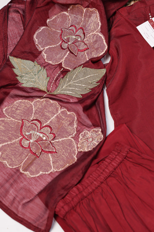 Maroon Floral Embroidered Suit Set