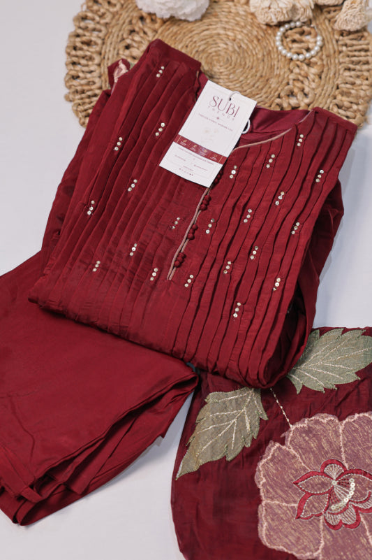 Maroon Floral Embroidered Suit Set