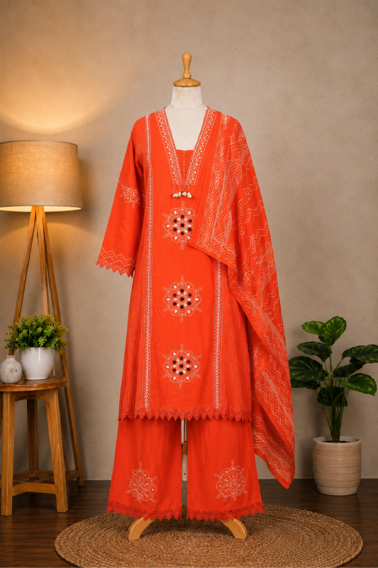 Orange Printed Suit Set