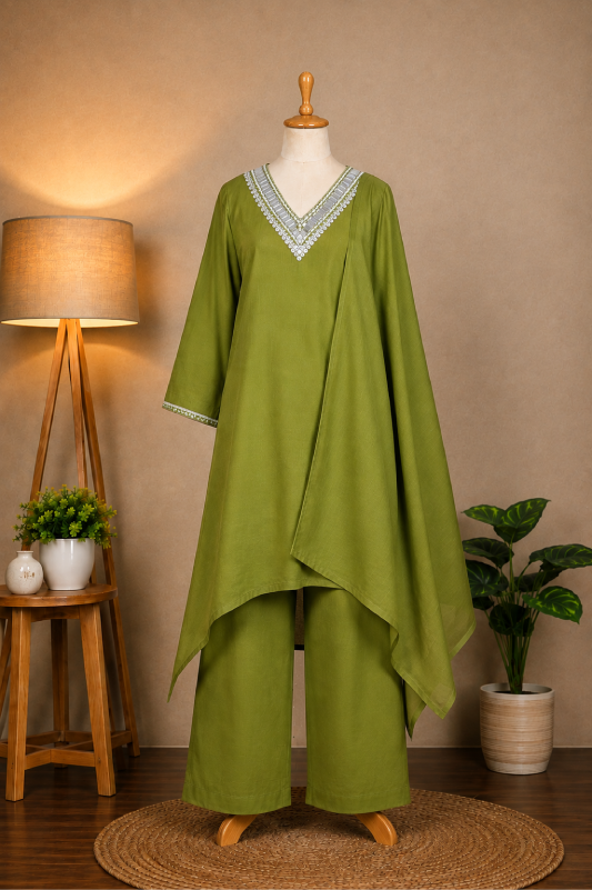 Olive Green Embellished Kurta Set