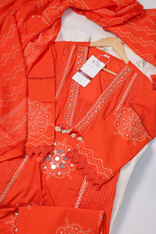 Orange Printed Suit Set