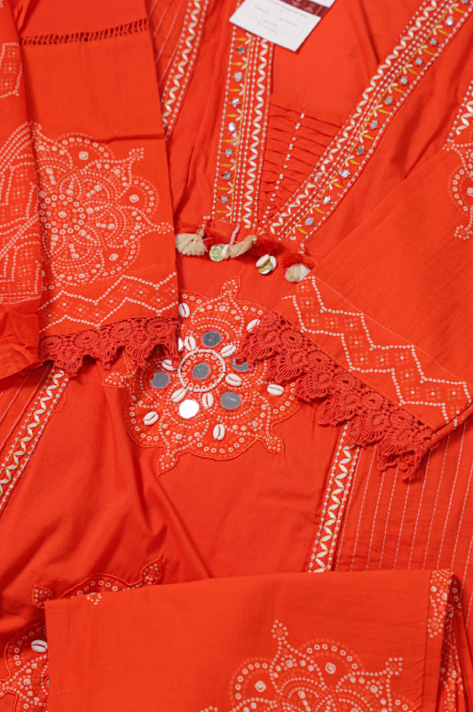 Orange Printed Suit Set