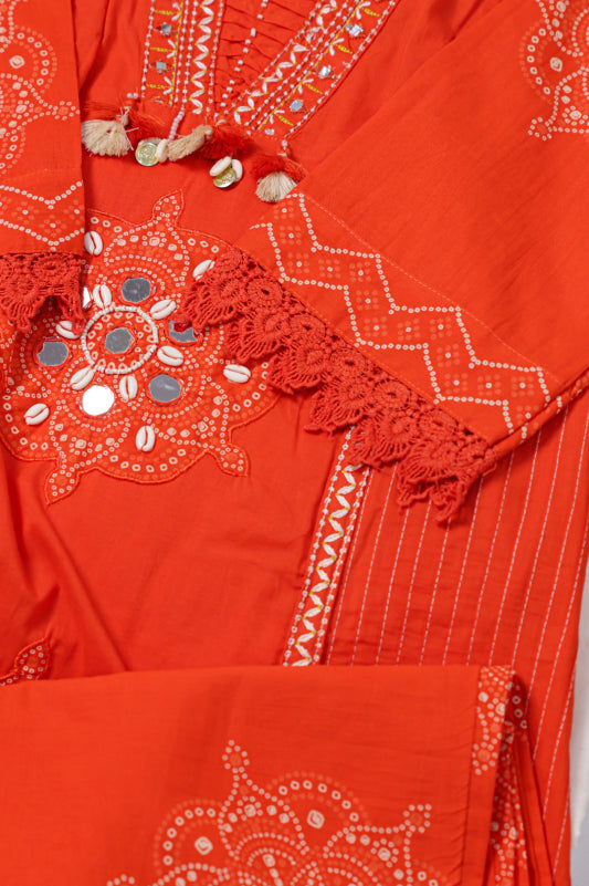 Orange Printed Suit Set