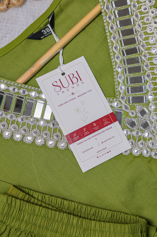 Olive Green Embellished Kurta Set