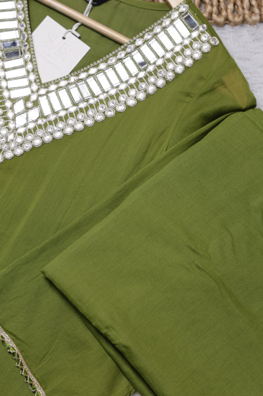 Olive Green Embellished Kurta Set