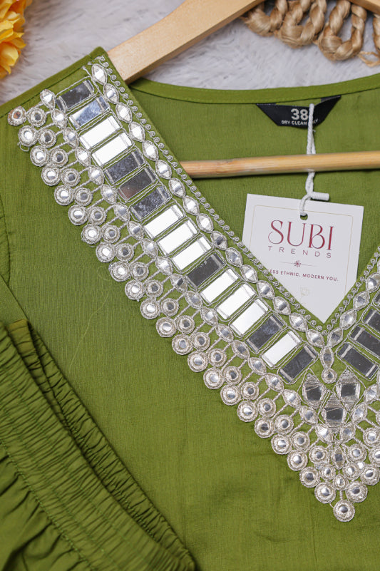 Olive Green Embellished Kurta Set