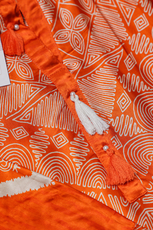 Orange Printed Kurta Set