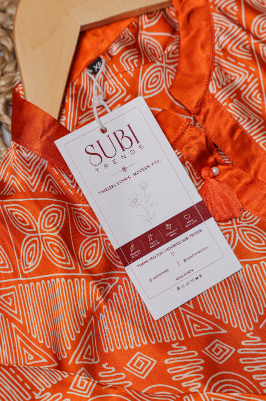 Orange Printed Kurta Set
