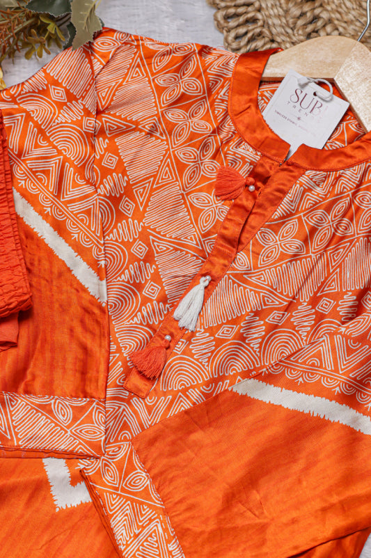 Orange Printed Kurta Set
