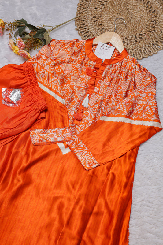 Orange Printed Kurta Set