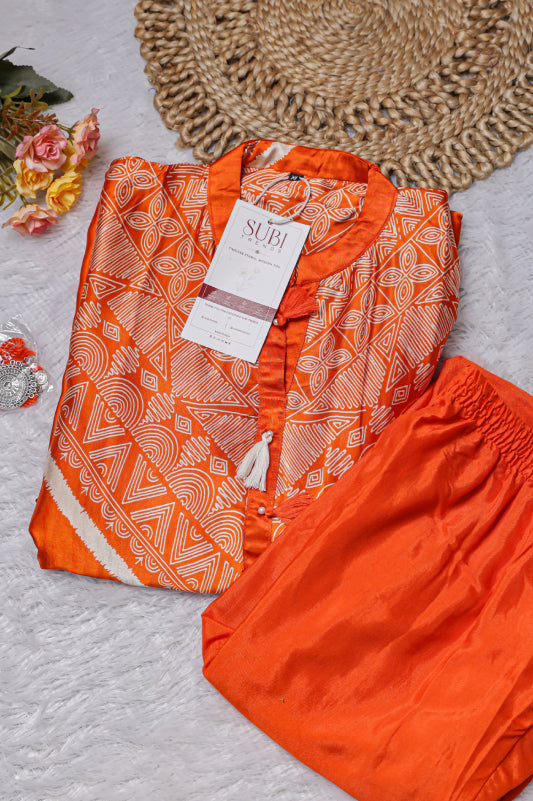 Orange Printed Kurta Set