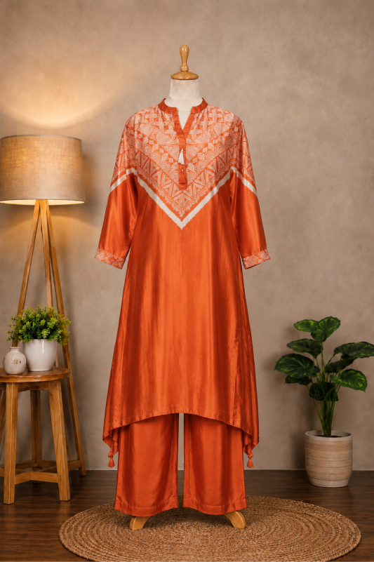 Orange Printed Kurta Set
