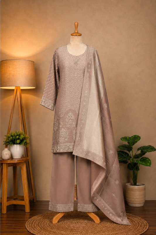 Taupe Party Wear Suit Se