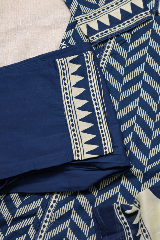 Navy Blue Printed Suit Set