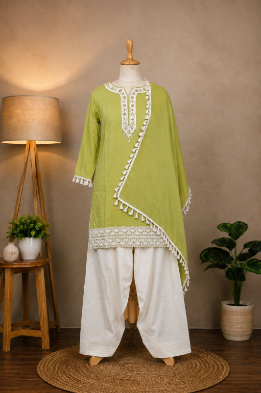 Olive Green Embroidered Kurta Set