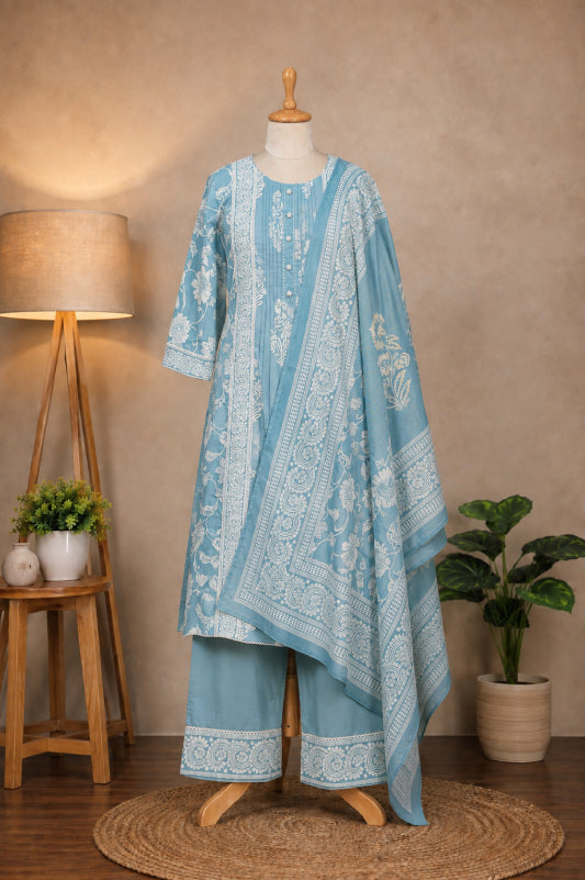 Light Blue Floral Printed Kurta Set
