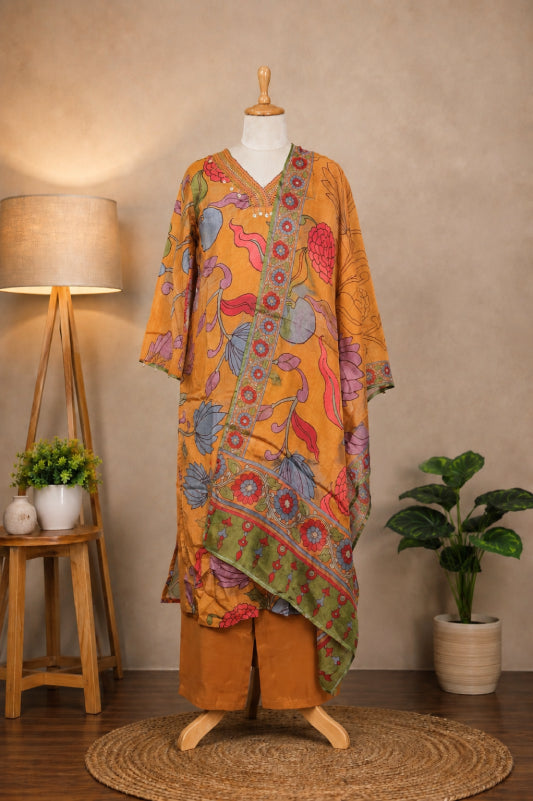 Mustard Floral Printed Kurta Set