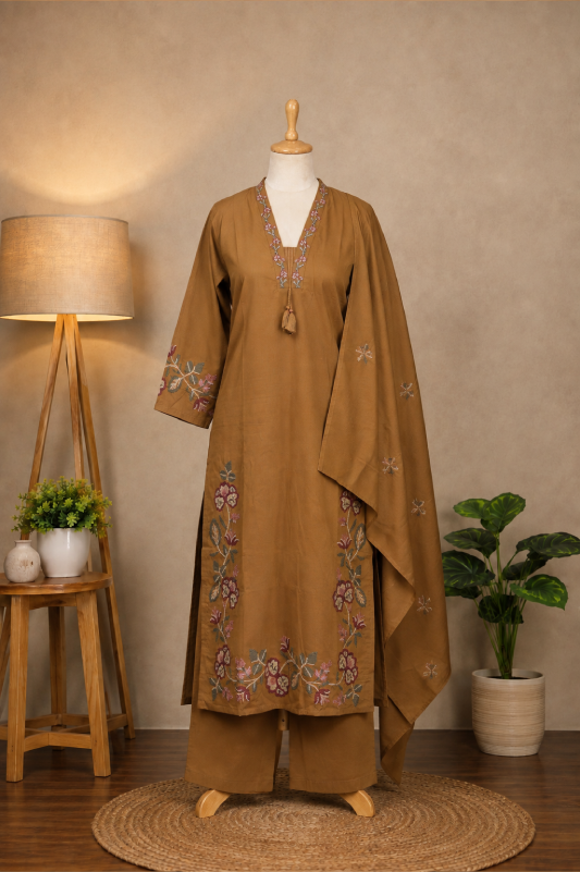 Mustard Embroidered Pant Kurta
