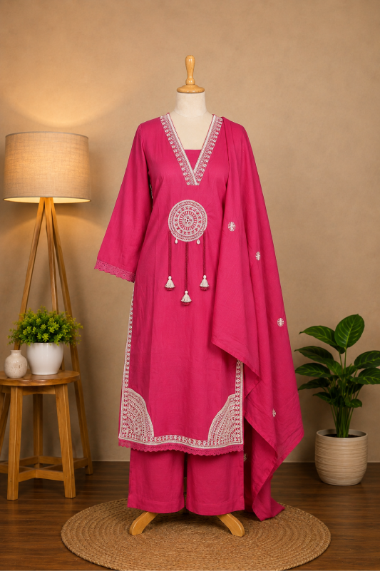 Pink Embroidered Suit Set