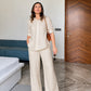Beige Linen Co-Ord Set for Women | Relaxed Fit Shirt & Wide Leg Pants